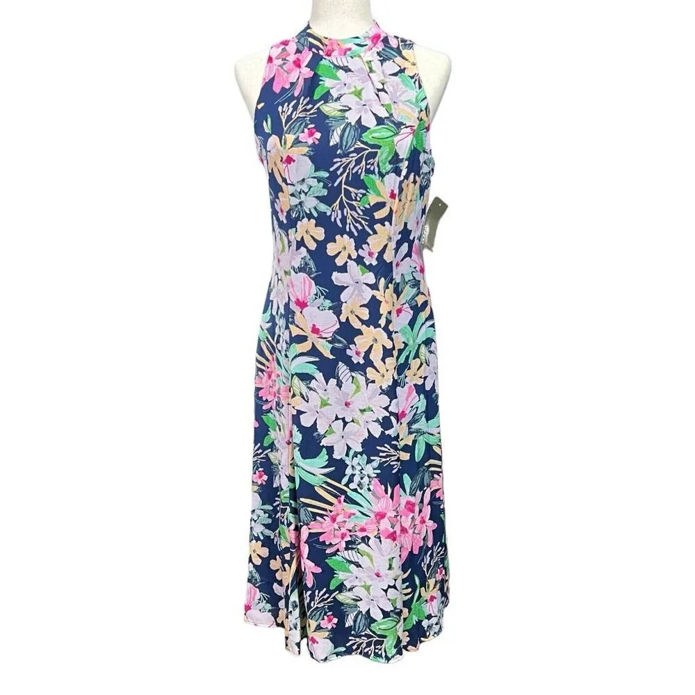 Donna Ricco Women Size 4 Sleeveless Floral Lined Spring Summer Midi Dress NWT